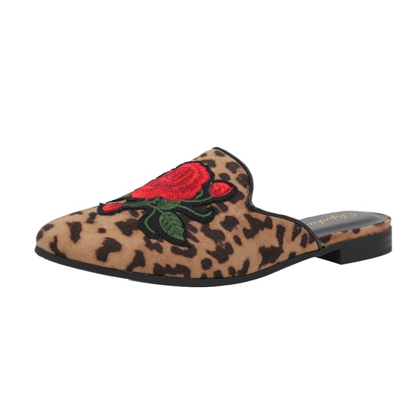 Cheetah Rose Embroidery Backless Slip On Loafer - Picture 3 of 6